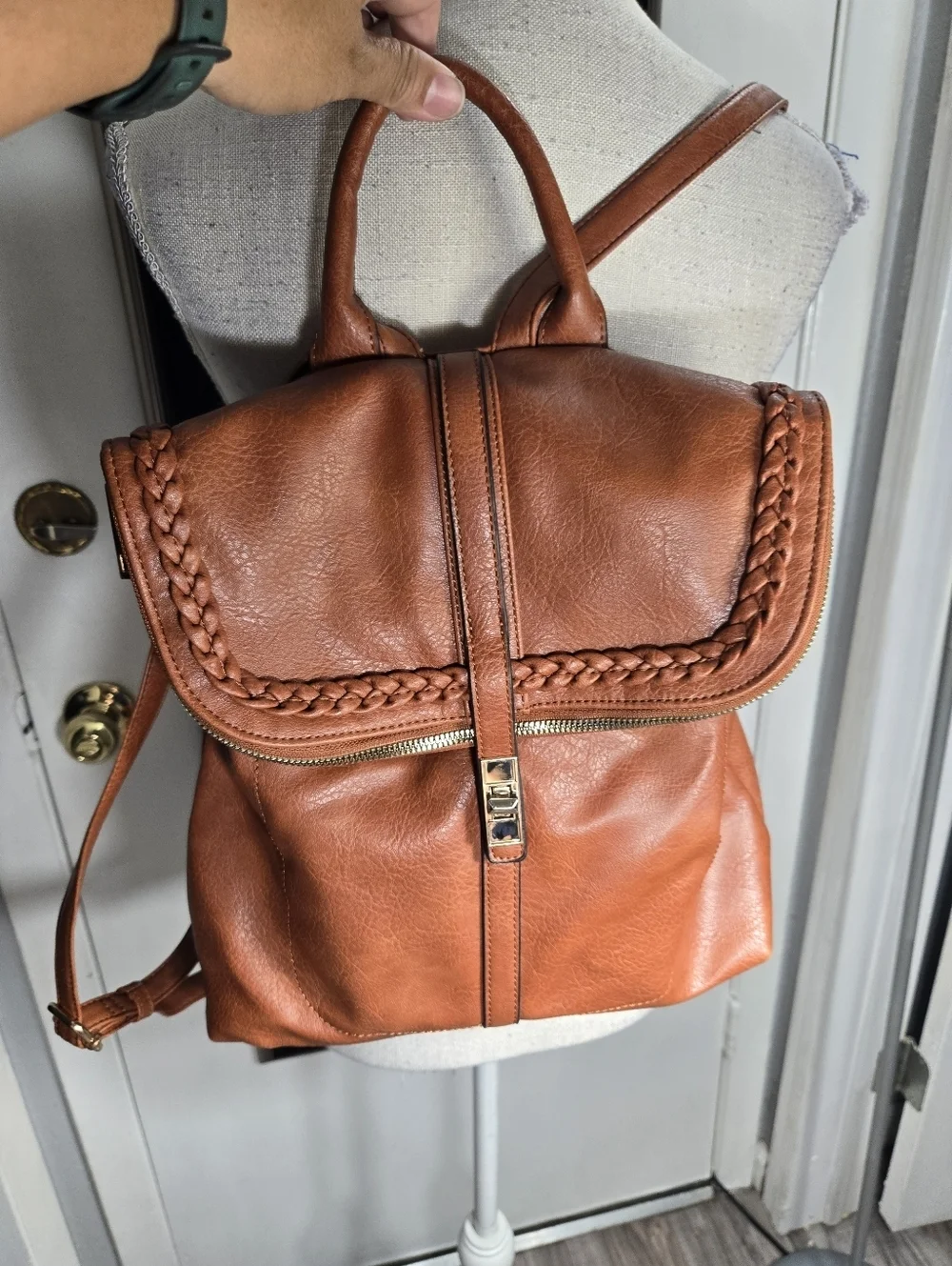 Women's Faux Leather Backpack Purse Brown Turn Lock